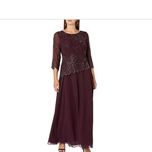 J Kara Women's Maxi Dress in Burgundy with Silver Embellishments